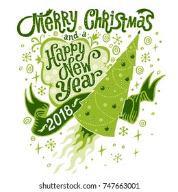 Merry Christmas and Happy New Year 2018 Greeting card. Isolated vector illustration, poster, invitation, postcard or background.