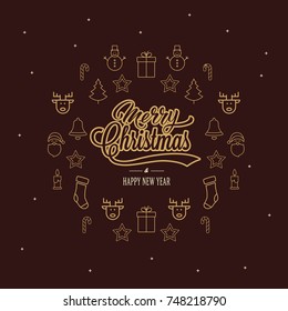 merry Christmas and happy new year  vector illustration greeting card with happy Christmas and happy new year in vintage style with calligraphic text merry Christmas