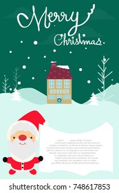 Merry Christmas and Happy New Year. Illustration of Santa coming to City in the snowy winter.