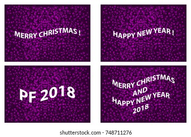 Merry Christmas, Happy New Year, PF 2018, Christmas card - white and purple vector set,