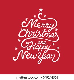 Merry Christmas and happy new year calligraphy text handwritten, Lettering design card template typography for holiday, Greeting gift poster, Creative calligraphic font, Vector Illustration