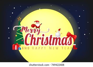 Merry Christmas and happy new year concept on blue color background. Vector illustration design. EPS10