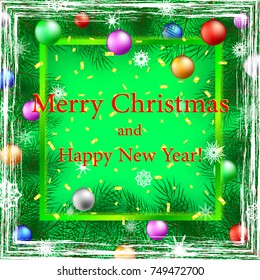 Merry Christmas and Happy New Year. Postcard or invitation to the winter theme.