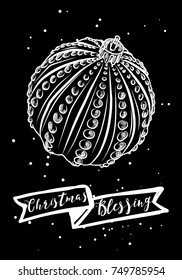 Merry Christmas and Happy New Year hand drawn greeting card. Modern and classic creative Christmas Holiday card. Hand drawn festive flyer. Vector.
