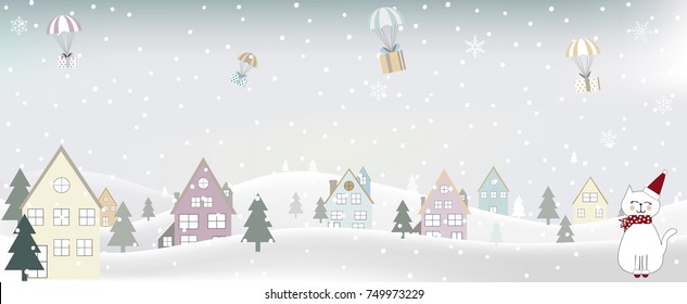 Merry Christmas and Happy New Year  Landscape. Vector background