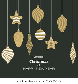 Merry Christmas and Happy New Year background with christmas balls. Vector background  for your greeting cards, invitations, festive posters. 
