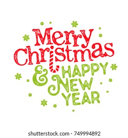 Merry Christmas and Happy New Year Vector Lettering Design with Snowflakes and Decorative Elements Isolated on White Background.