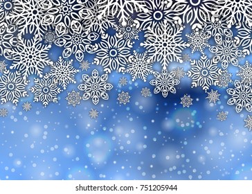 Merry christmas and happy new year background. Christmas snow background with snowflakes. Holiday decoration card design. Vector illustration