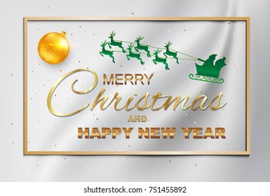 Merry Christmas and Happy New Year greeting card, colored text Design on background texture. Vector Illustration.
