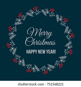 Merry Christmas and Happy New Year greeting card, banner, vector illustration