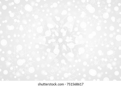 Merry Christmas & Happy New Year abstract vector illustration. Winter holiday snow pattern for celebration. Decorative grey white gradient background with snowflakes, sparkles, lights