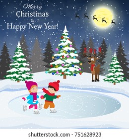 Merry Christmas and Happy New Year lettering design. We wish you Merry Christmas and Happy New Year