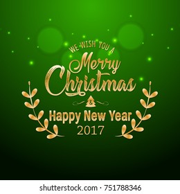 Merry Christmas and Happy New Year 2017 greeting card,Happy Holidays vector illustration.