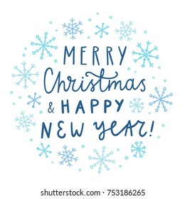 Merry Christmas and Happy New Year. Vector hand drawn greeting card. 