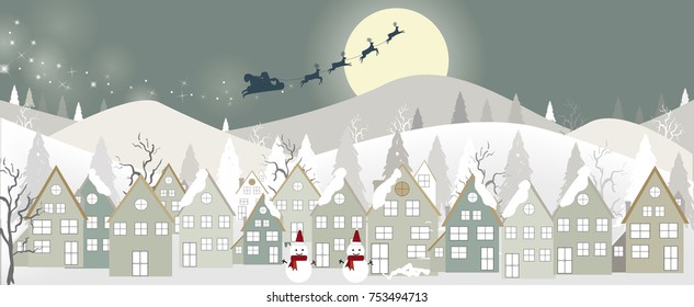 Merry Christmas and Happy New Year Landscape. Vector background