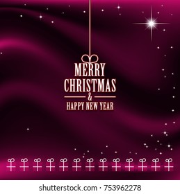 Merry Christmas and Happy New Year greeting card with gift boxes. Vector background