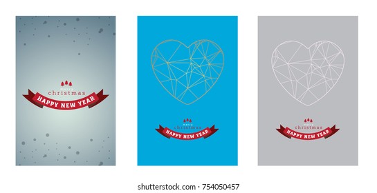 merry christmas and happy new year cards with heart  in geometric polygonal.