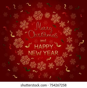 Merry Christmas and Happy New Year. Vector card. 