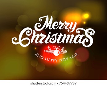 Merry Christmas and Happy New Year  typography vector design for greeting cards and poster. Merry Christmas hand lettering on a blurred background. Design template celebration. Vector illustration.