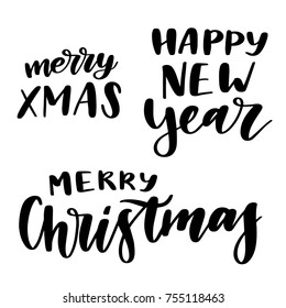 Merry Christmas and Happy New Year. Hand drawn lettering, calligraphy text for Christmas/Xmas, New Year celebration. Art in vector style illustration for card, poster, banner, invitation, decoration