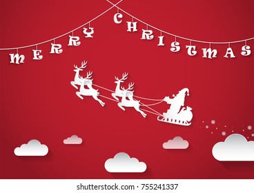 Merry Christmas and Happy New Year Concept, Santa is coming on the sky.
