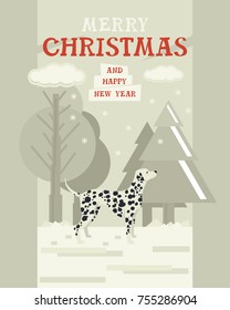 Merry Christmas and Happy New Year Design card with Dalmatian dog