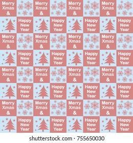 Merry Christmas and Happy New Year Collection of seamless patterns with pink and gray colors background. Vector illustration.