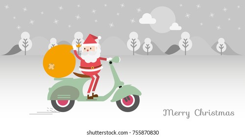 Merry Christmas and Happy New Year card background, Cartoon Santa Claus character design, Flat style vector illustration cover post card size.