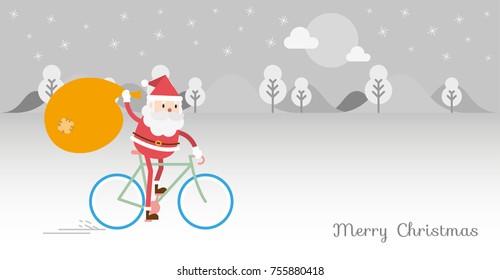 Merry Christmas and Happy New Year card background, Cartoon Santa Claus character design, Flat style vector illustration cover post card size.