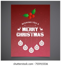 Merry Christmas or Happy New Year greeting card. Vector illustration, postcard, typography design.