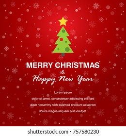 Merry Christmas and Happy New Year Card with Text. Vector Illustration. Flat Style. Holiday Decorative Design for Greetings. Cards, Invitations, Flayers, Celebrations.