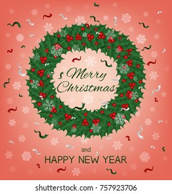  Merry Christmas and Happy New Year. Vector card.
