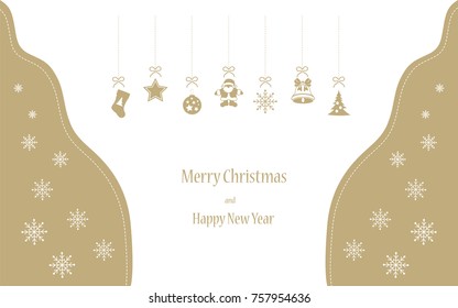 Merry Christmas and Happy New year. Christmas toys gold.