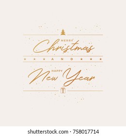Merry Christmas and Happy New Year text. Seasonal greeting card design.