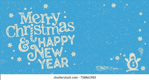 Merry Christmas and Happy New Year Greeting Card With Holiday Decoration, Included Decorative Handcrafted Typefaces on Colorful Background. Vector Illustration.