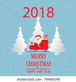 Merry Christmas and Happy New Year. Illustration of Santa Claus.