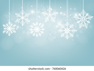 Merry Christmas and Happy new year. Abstract snowflakes blur bokeh of light on background. Paper art style. Vector illustration