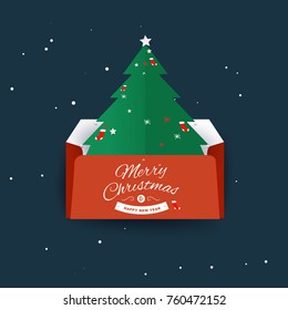 Merry christmas and Happy New Year greeting card typography flyer template with lettering. Poster, card, label, banner and reindeer design. Vector illustration

