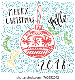 Merry Christmas  and Happy new year 2018 design. Creative cards and posters with lettering.