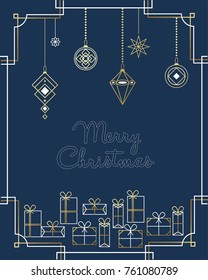 Merry Christmas and Happy New Year typographical  background with holiday decorative elements. Greeting card, invitation, flyer.