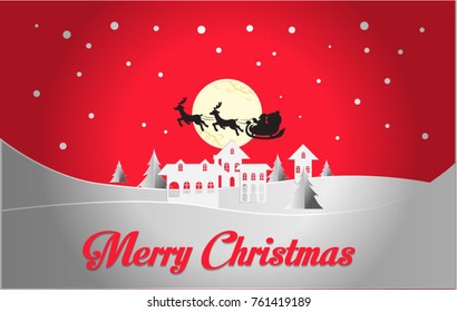 Merry Christmas and Happy New Year 2020. Illustration of Santa Claus on the sky coming to City ,paper art and craft style, vector design