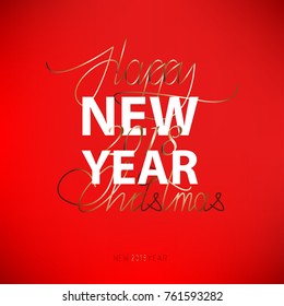 Merry Christmas and Happy New Year 2018. Christmas flat designed vector background with gold color. Calligraphic text