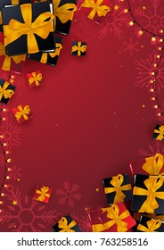 Merry Christmas and Happy New Year poster on red background. Vector illustration