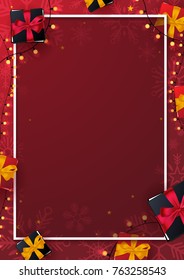 Merry Christmas and Happy New Year poster on red background. Vector illustration