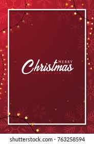 Merry Christmas and Happy New Year poster on red background. Vector illustration
