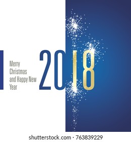 Merry Christmas Happy New Year 2018 firework white blue gold banner logo vector