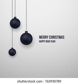 Merry Christmas and happy new year decorative background with balls, stars, confetti, sparkles. Design layout for card, poster, flyer, tag, logo, ad, menu, invite. Seasonal festive winter design.EPS10