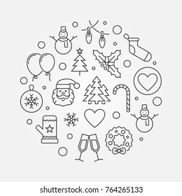 Merry Christmas and Happy New Year round vector symbol in thin line style