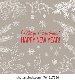 Merry Christmas and Happy New Year greeting card, banner, vector illustration