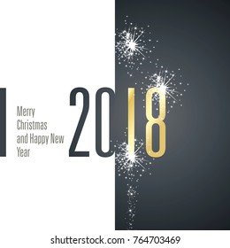 Merry Christmas Happy New Year 2018 firework white black gold banner vector